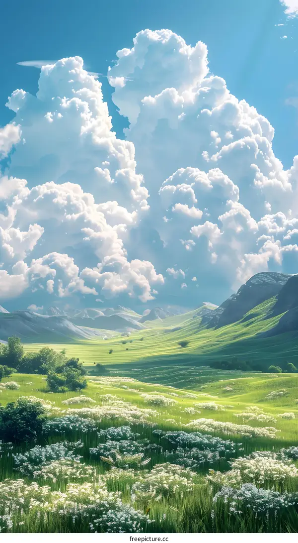 Blooming flowers and grassland in the valley