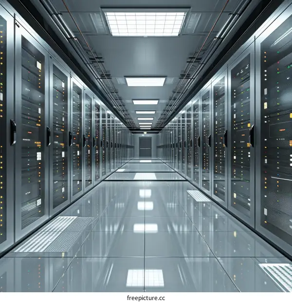 Server room with rows of server racks