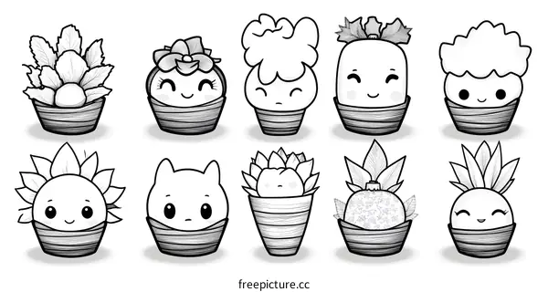 Cute Cartoon Succulents Illustration