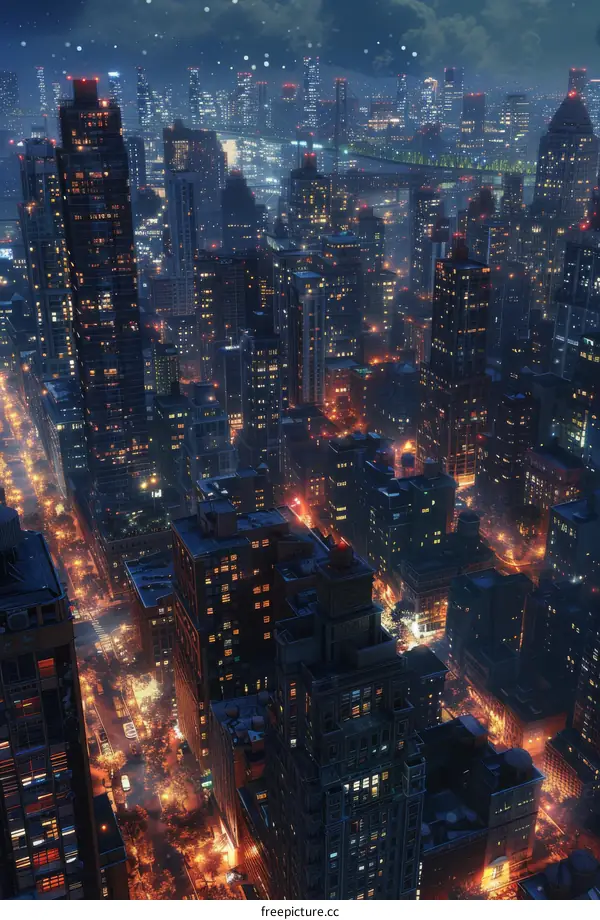 Night City Aerial View Illustration