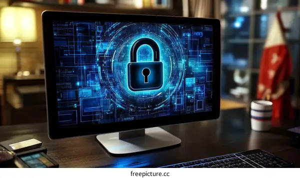 Computer Screen Showing Security Lock Illustration