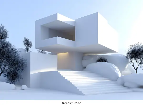 Minimalist Modern House Design with Steps and Trees