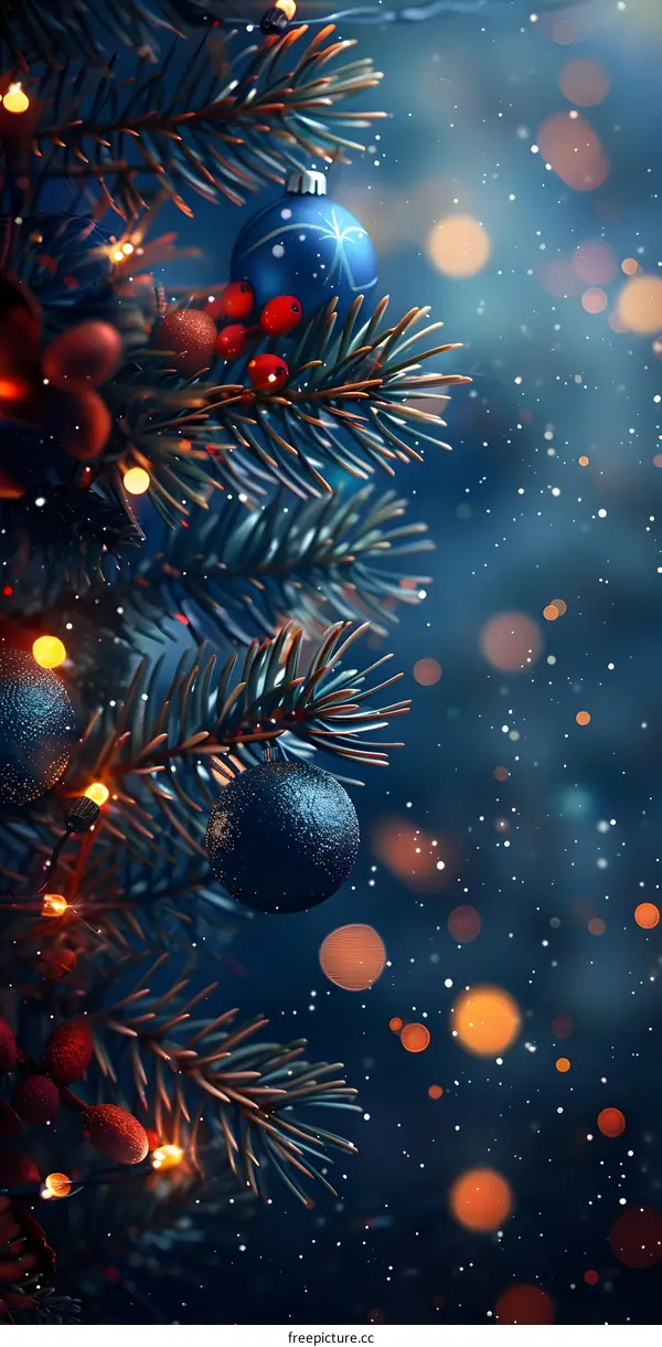 Blue and red Christmas balls on a Christmas tree