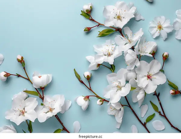 White Flowers on Blue Background Spring Floral Design