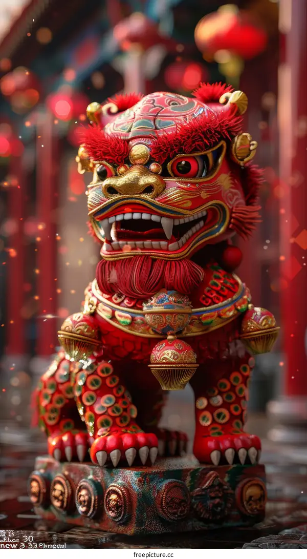 Chinese Lion Statue Detailed Illustration