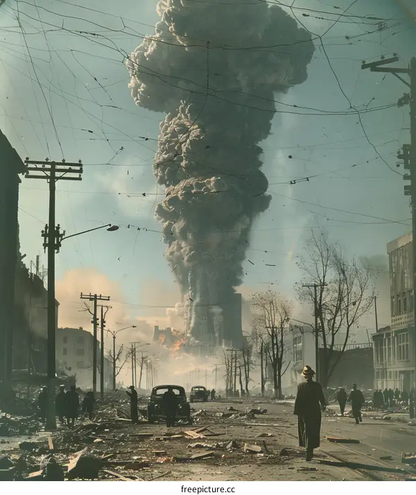 The aftermath of the atomic bomb explosion in Nagasaki, Japan