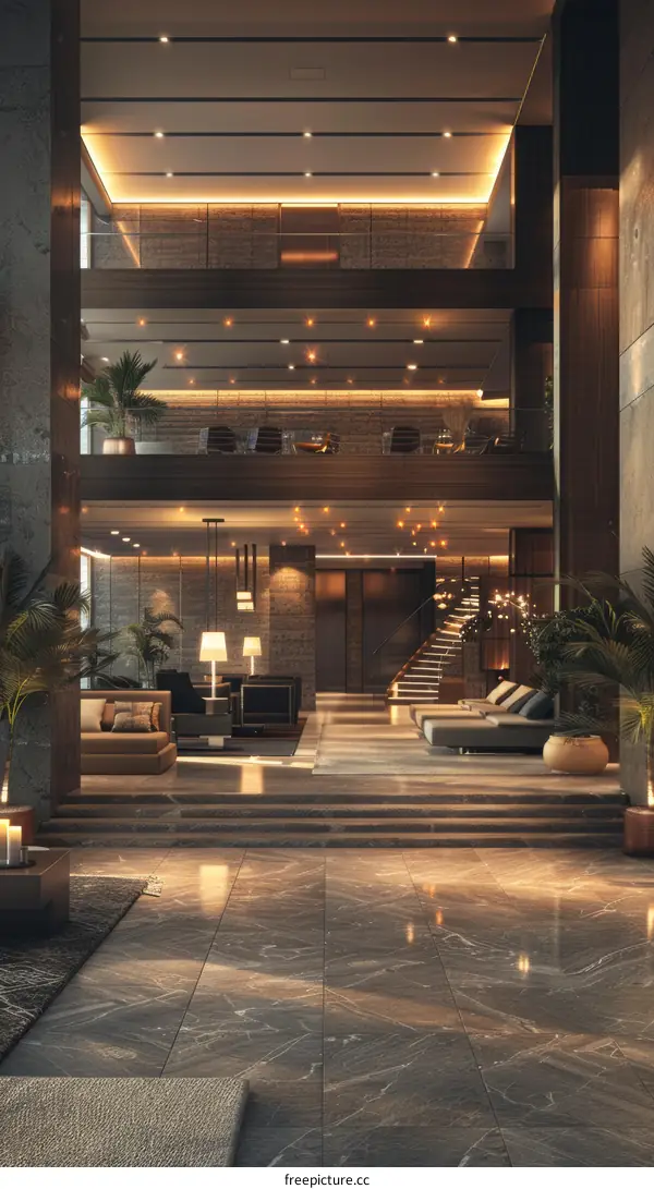 Luxurious Hotel Lobby with Upscale Interiors