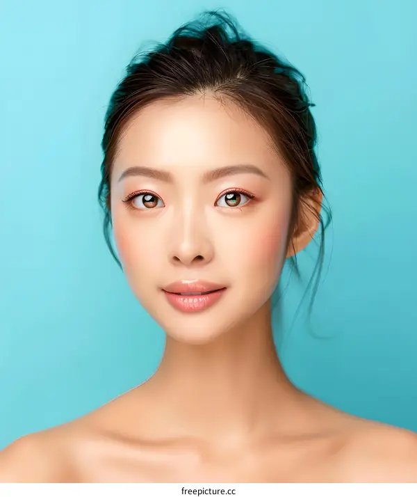 Portrait of a Young Asian Woman with Clear Skin and a Soft Smile