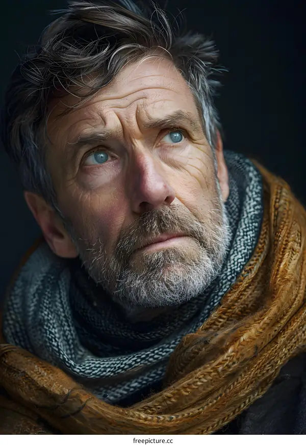 Portrait of a man with a beard and a scarf