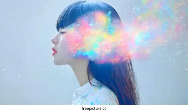 Woman with Galaxy Hair, Colorful and Dreamy