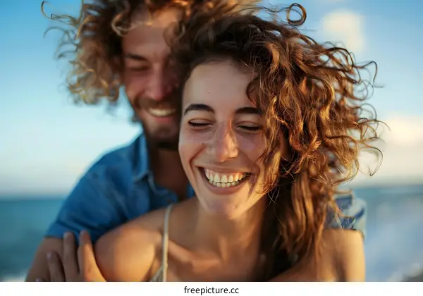 Couple laughing on the beach