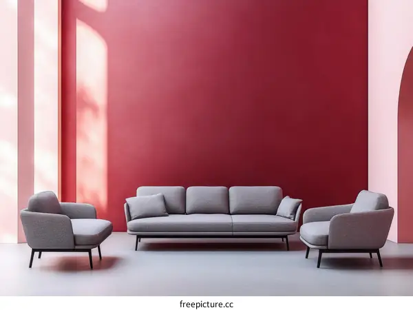 Modern Living Room with Gray Sofa and Armchairs