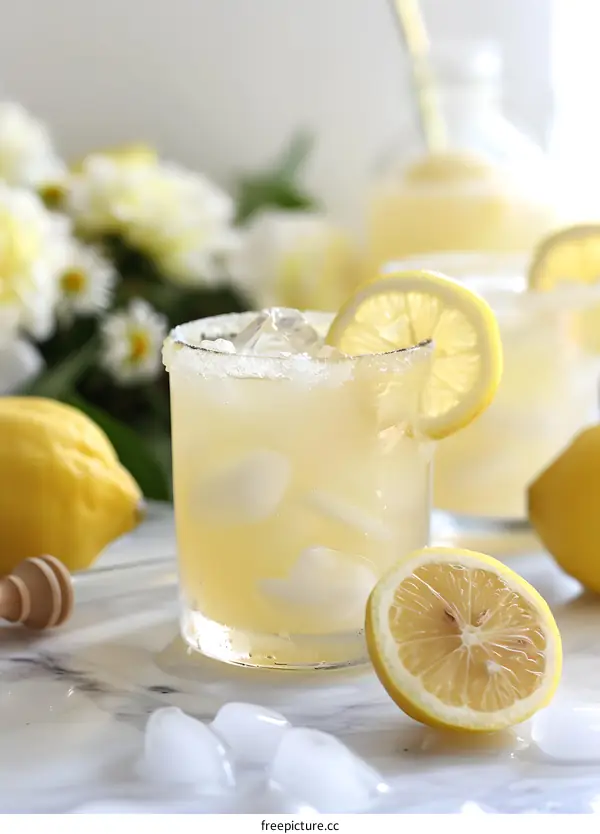 Refreshing Summer Lemonade with Ice and Lemon Slices