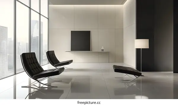 Modern Interior Design with Black Leather Chairs and Floor Lamp