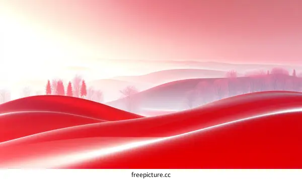 Abstract Winter Landscape in Red and Pink