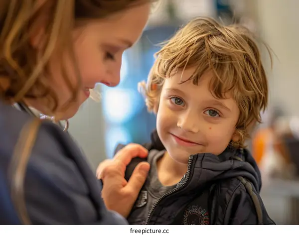 Pediatrician examining a young boy