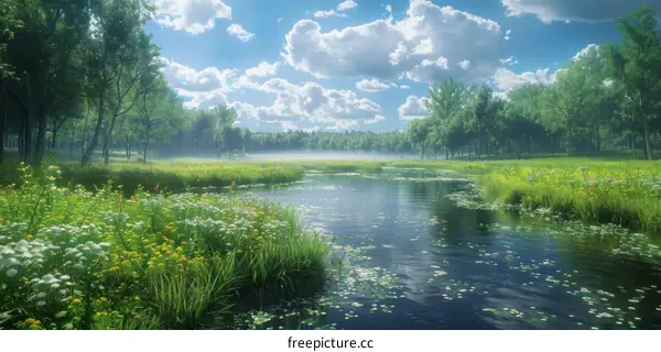 Tranquil River in a Verdant Landscape