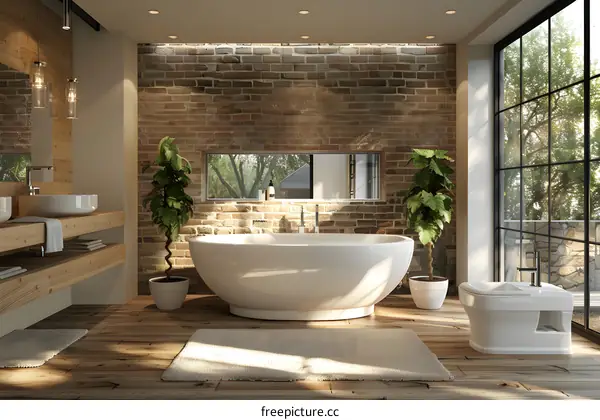 Brick Wall Fireplace with Bathtub
