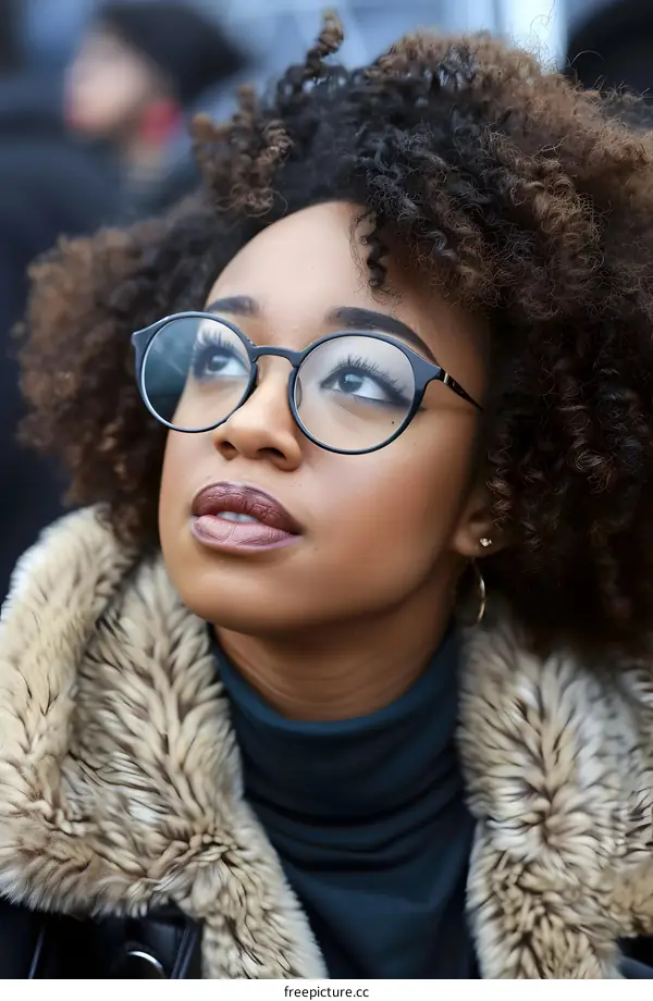 African American Woman Looking Up With Glasses