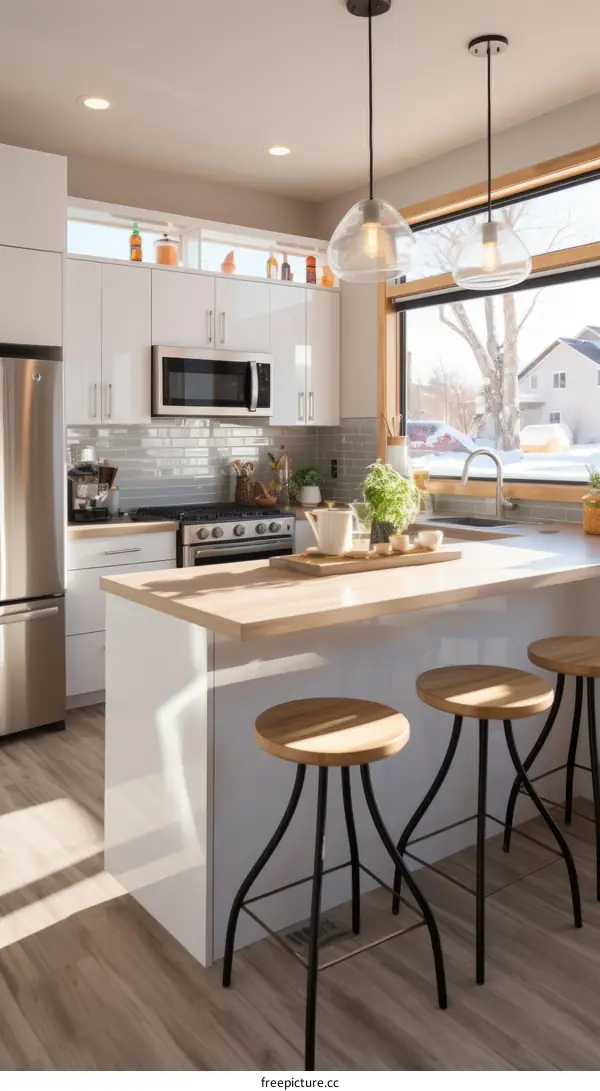 An inviting kitchen with a large island and plenty of natural light