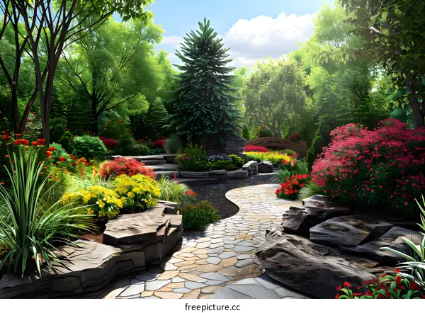 A Stone Path through a Lush Garden