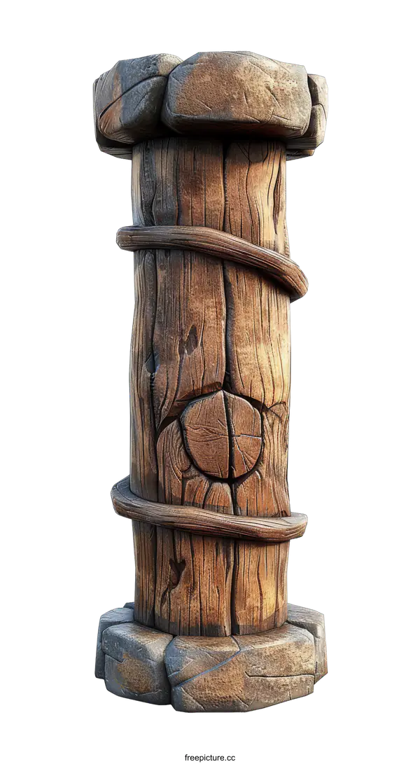 [Transparent Background PNG]Illustration of a wooden column with a Celtic symbol carved into it