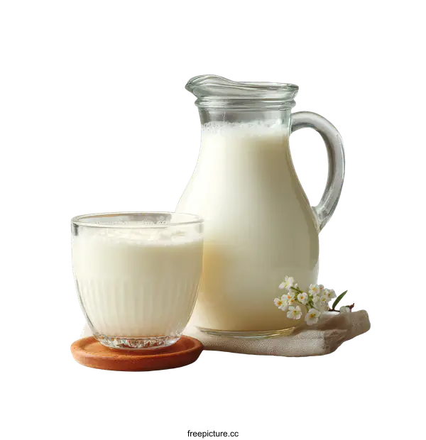 [Transparent Background PNG]Milk in Glass Pitcher and Cup
