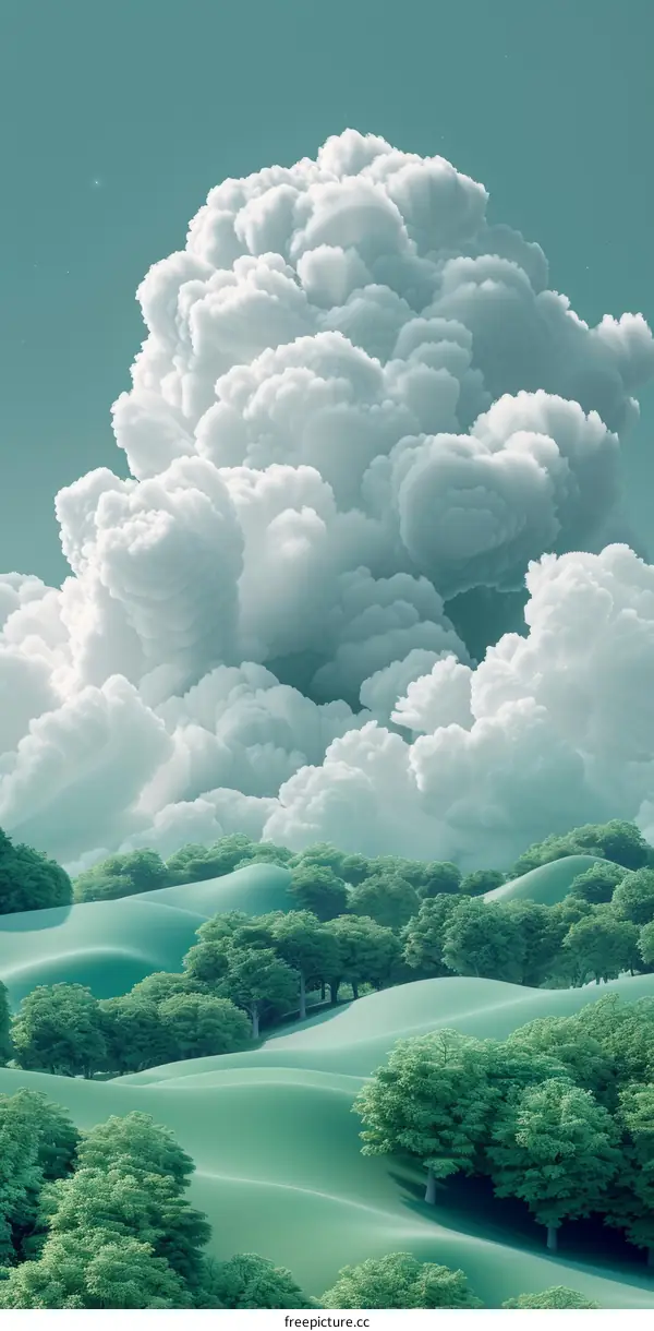 Rolling Green Hills with White Clouds