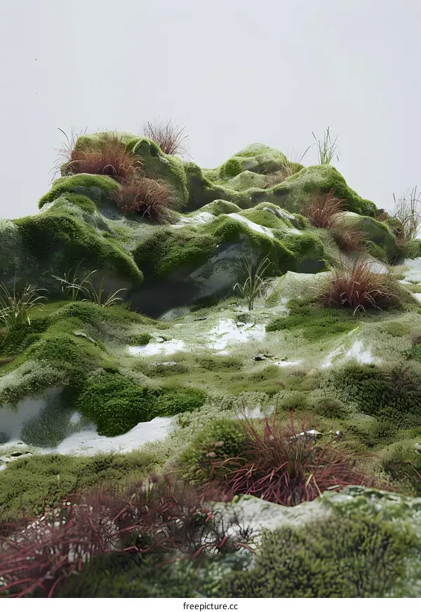 Green Mossy Rocks with White Background