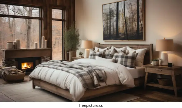 A Cozy Bedroom with Fireplace and Large Bed