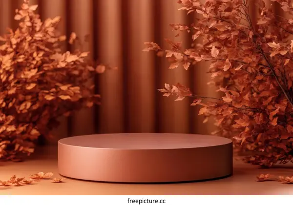 Autumnal Display Podium with Dried Leaves