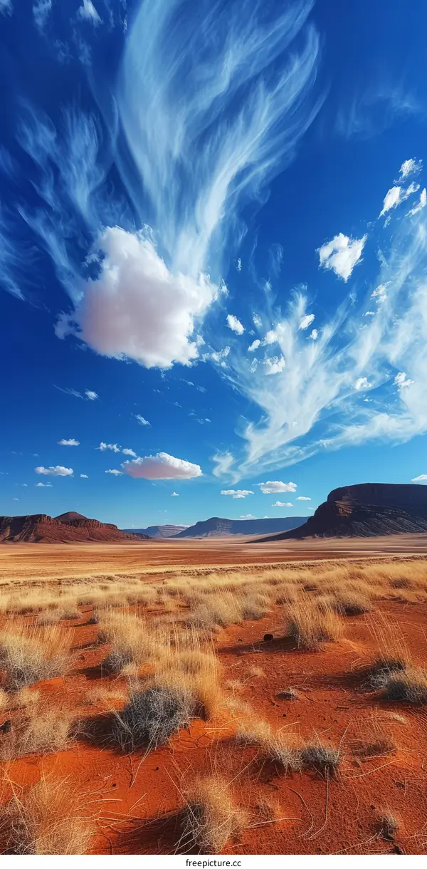 Dry Desert Landscape with Towering Mountains
