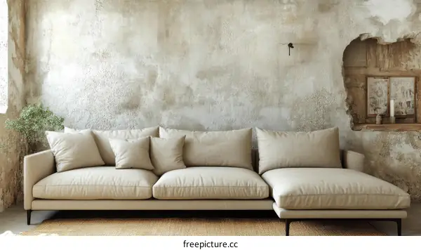 Beige Sectional Sofa in Rustic Living Room Setting