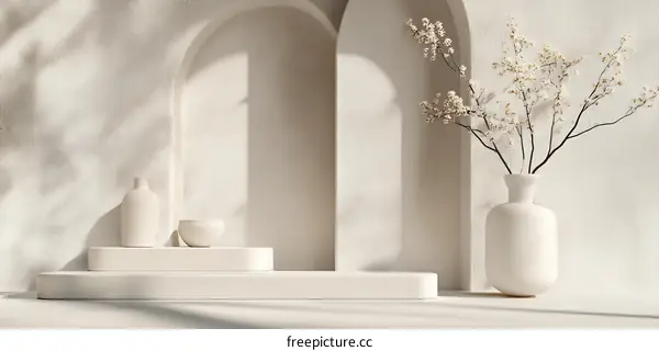 Minimalist White  Archway and Vase with Flowers