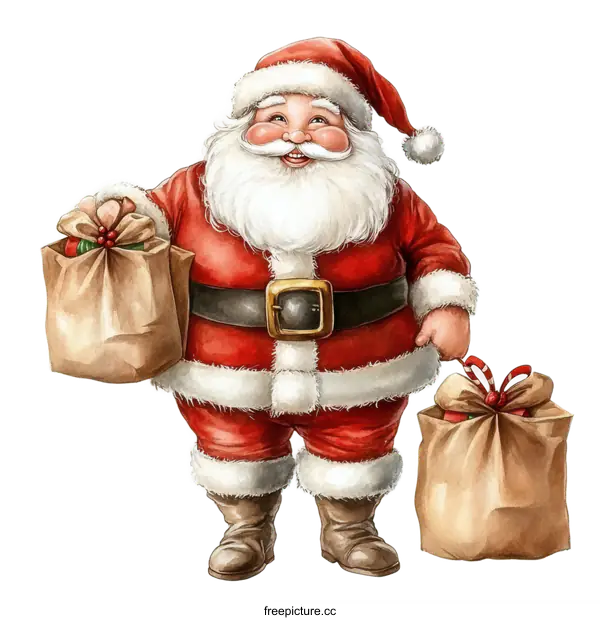 [Transparent Background PNG]Santa Claus with Gift Bags Illustration