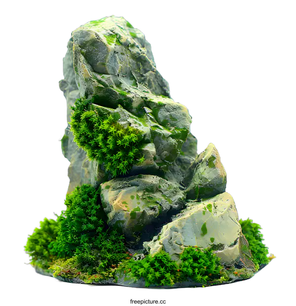 [Transparent Background PNG]Artificial Rock Mountain with Moss Decor for Aquarium Tank