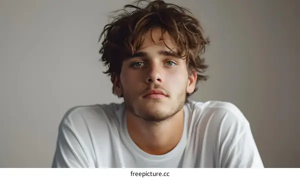 Portrait of a Young Man with Messy Hair