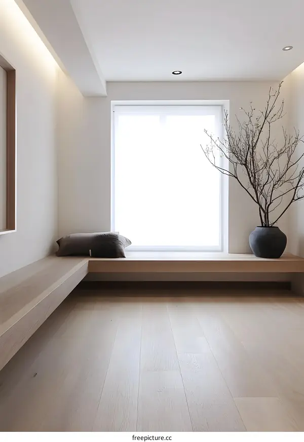 Minimalist Interior Design with Wooden Bench and Window Seat