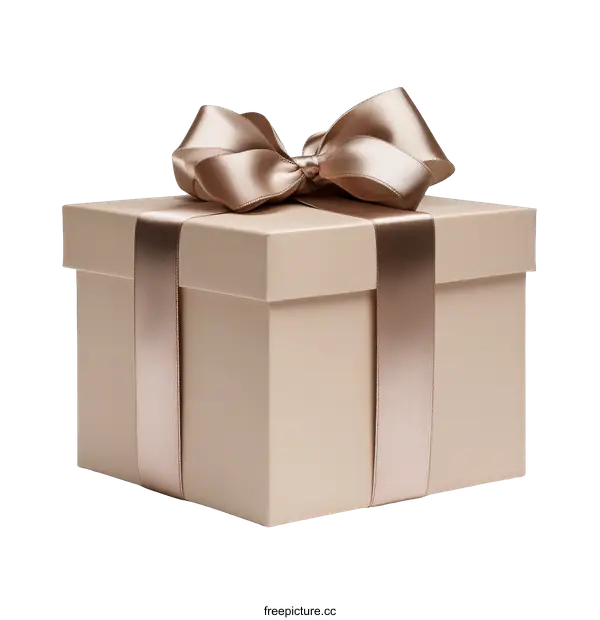 [Transparent Background PNG]Beige Gift Box with Rose Gold Ribbon