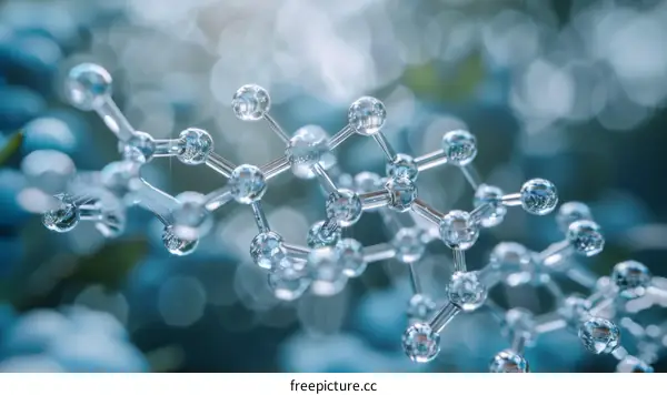 Closeup of Molecular Structure Model with Blue Background