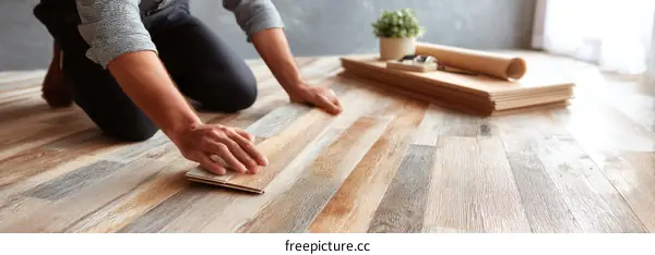 A Man Installing Laminate Flooring