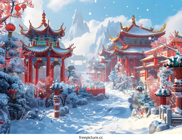 Chinese architecture in the snow