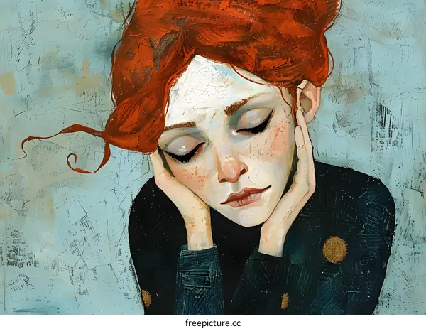 portrait of a redhead woman with her eyes closed