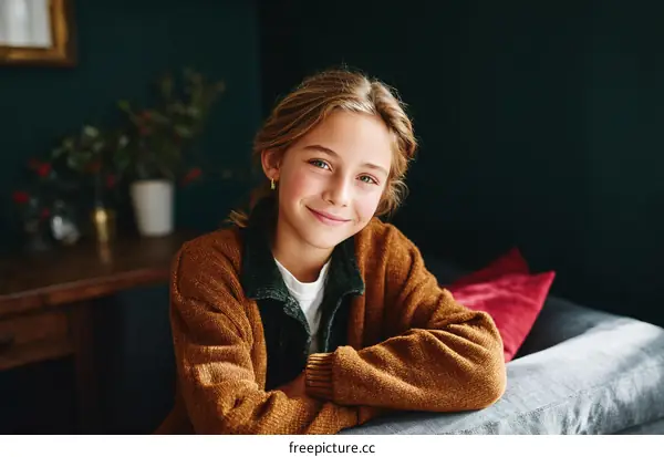 Smiling Girl in a Cozy Cardigan