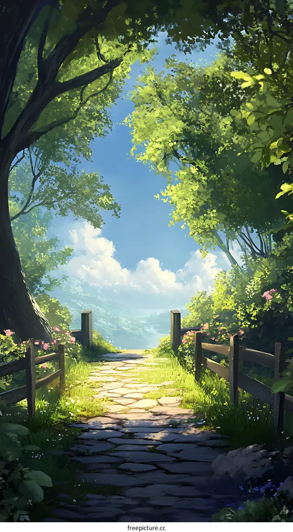 Stone Path Through Lush Green Forest