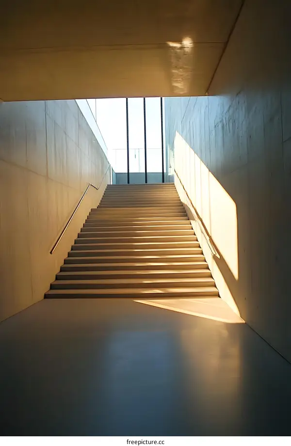 Concrete Stairs with Sunlight Streaming Through Window