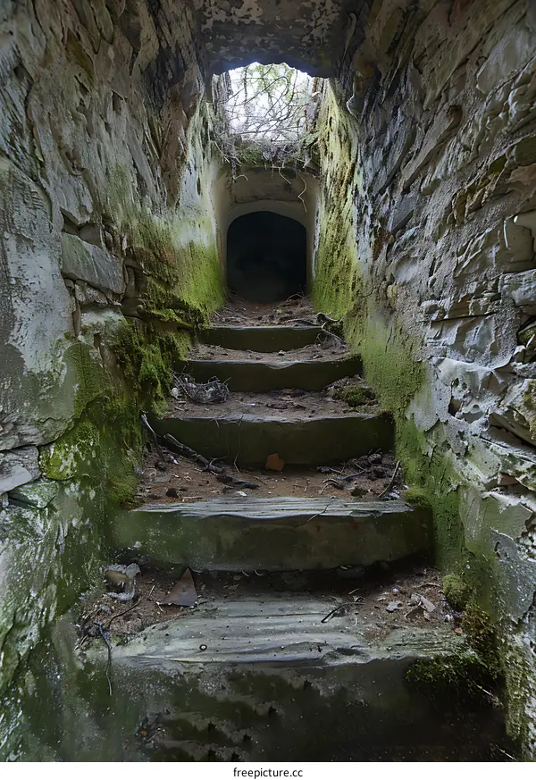 Stone Steps Leading to a Dark Tunnel Entrance
