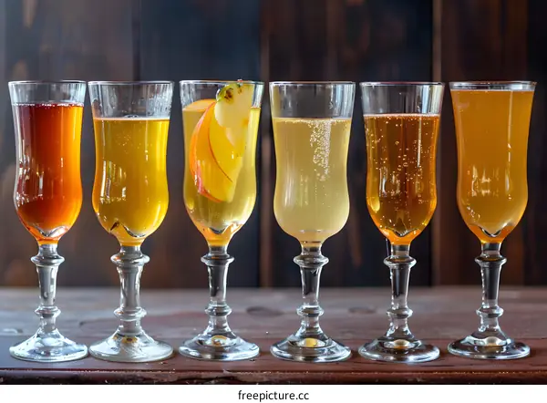 Selection of Different Flavors of Cider in Glasses