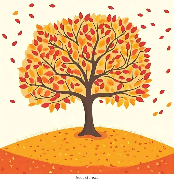 Autumn Tree With Falling Leaves Illustration