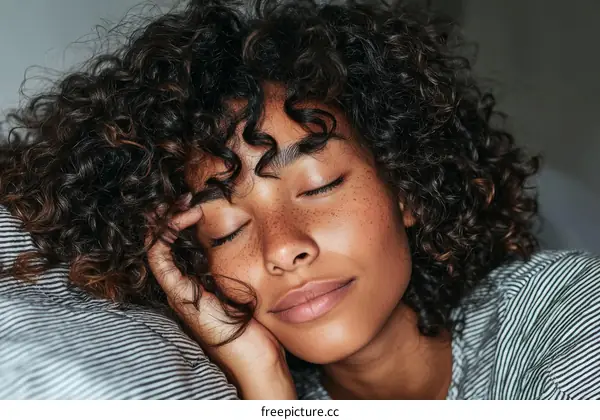 Closeup Portrait of a Woman Sleeping in Bed